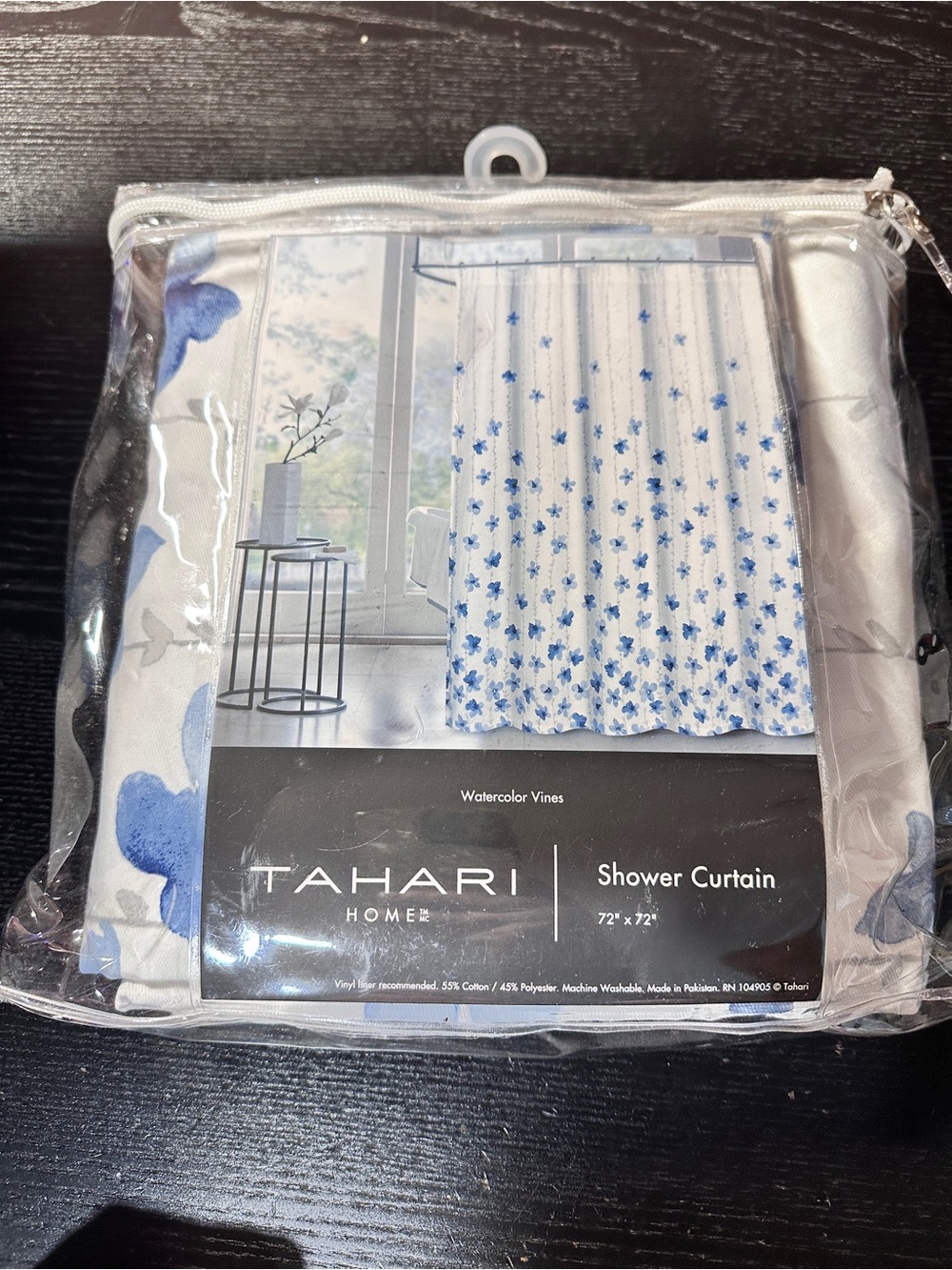 Tahari Home shower curtain in the "Watercolor Vines" pattern 72x72 New
